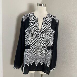 Chicos Womens Plus XXL Black White Diamond Pattern‎ Tunic Top Long Sleeve Shirt